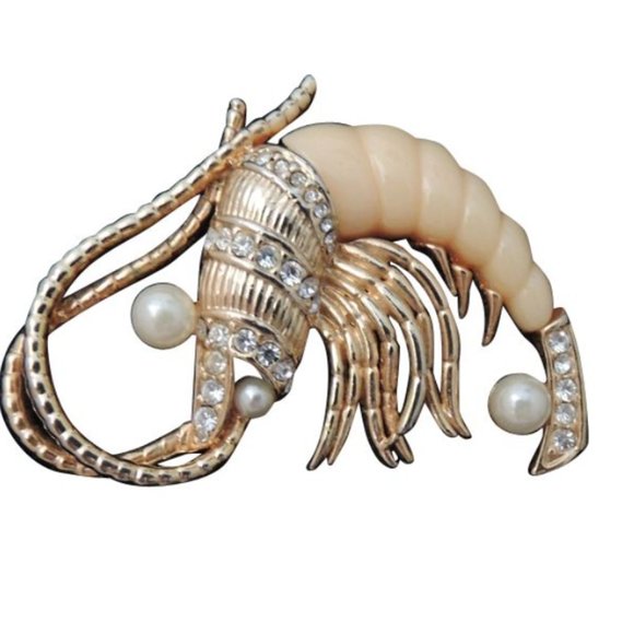Hattie Carnegie Vintage Crawfish Rhinestone and Pearl Brooch - Picture 7 of 7